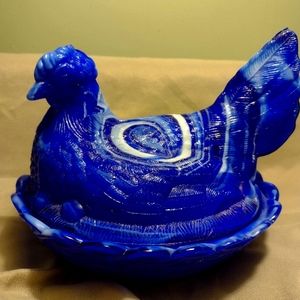 Vintage glass hen candy dish